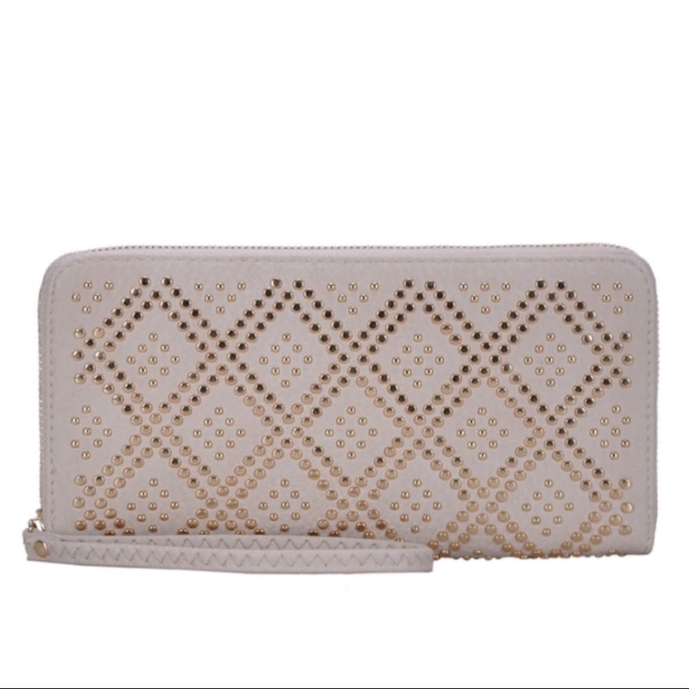 Bohemian Studded Vegan Leather Large Wallet Clutch